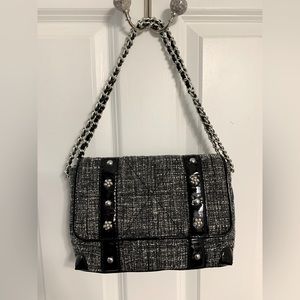 BRIGHTON Juliette Small Tweed Black White Convertible Handbag Purse